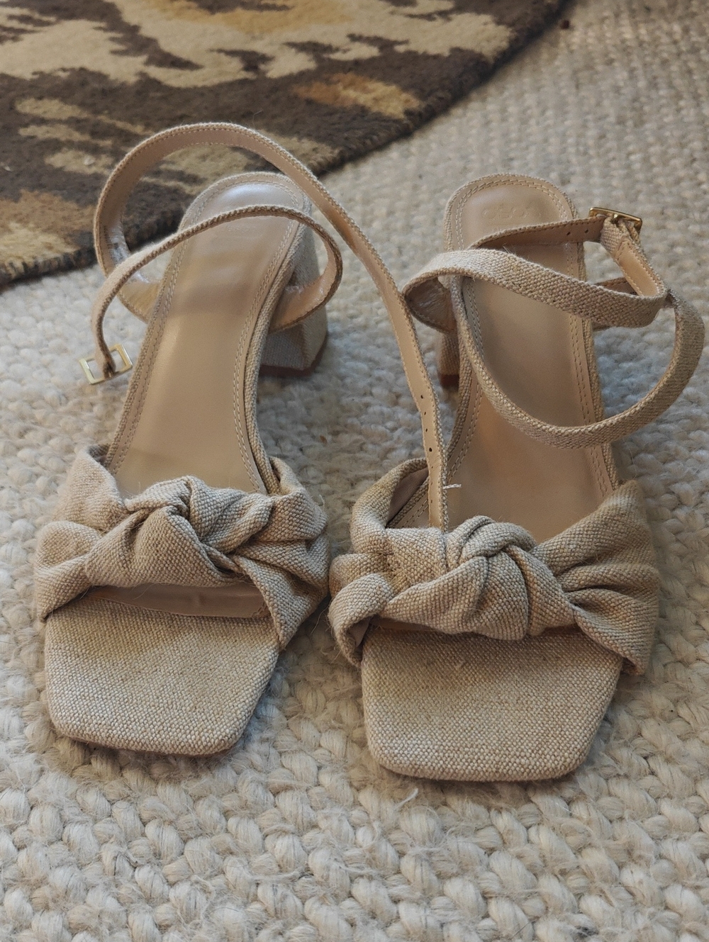 ASOS DESIGN Wide Fit Hansel Knotted Heeled Sandals Brown US 12 Like New